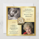 Gold 80th Birthday Invitations then & Now 2 Photos<br><div class="desc">Créez votre propre 80e anniversaire adulte - Invitations surprises. Carré doré classique pour hommes ou femmes, personnalisé avec deux inserts de cadre photo pour photos "Alors et maintenant" — Customisez le nom, la date et les détails de votre célébration spéciale. Peut être facilement customisé pour d'autres occasions spéciales, des événements...</div>