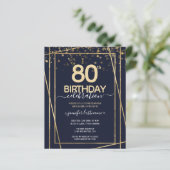 Gold 80th Birthday Party Budget Invitation (Staand voorkant)