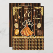 Gold 80th Birthday with Dancing Couples Invitation (Devant / Derrière)