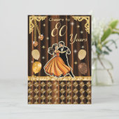 Gold 80th Birthday with Dancing Couples Invitation Kaart (Staand voorkant)