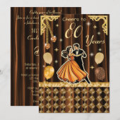 Gold 80th Birthday with Dancing Couples Invitation Kaart (Voorkant / Achterkant)