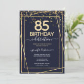 Gold 85e anniversaire fête Blue Gold Invitation (Debout devant)