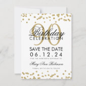 Gold 90th Birthday Save Date Confetti Kaart (Voorkant)