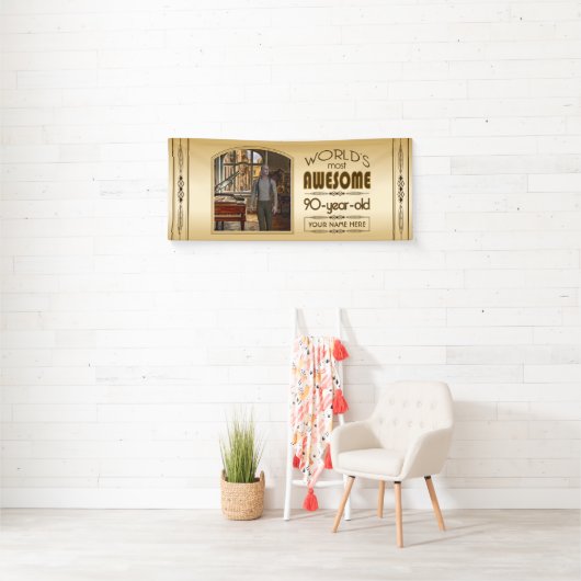 Gold 90th Birthday World's Best Custom Photo Lijst Spandoek (Insitu)