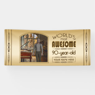 Gold 90th Birthday World's Best Custom Photo Lijst Spandoek