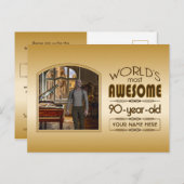 Gold 90th Birthday World's Best Custom Photo Lijst Uitnodiging Briefkaart (Voorkant / Achterkant)