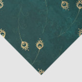 Gold Abstract oog van Peacock Feathers op Green Tissuepapier (Detail)
