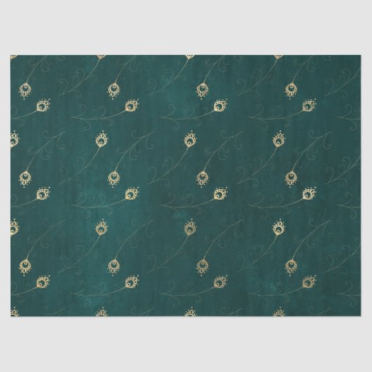 Gold Abstract oog van Peacock Feathers op Green Tissuepapier (Voorkant)