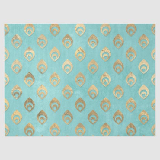 Gold Abstracte druppeltjes op Aqua Decoupage Tissuepapier (Voorkant)