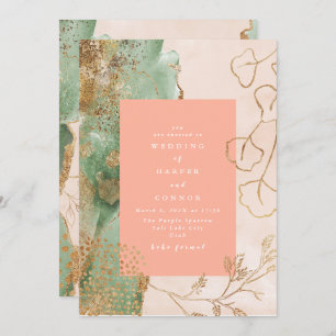 Gold Abstracte Eucalyptus Modern Emerald Wedding Kaart