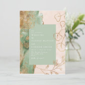 Gold Abstracte Eucalyptus Moderne Greenery Wedding Kaart (Staand voorkant)