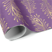 Gold Abstracte Peacock Feathers op Paars  Cadeaupapier (Rol Hoek)
