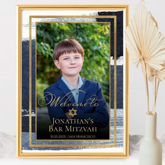 Gold Abstrait Blue Bar Mitzvah Affiche de bienvenu