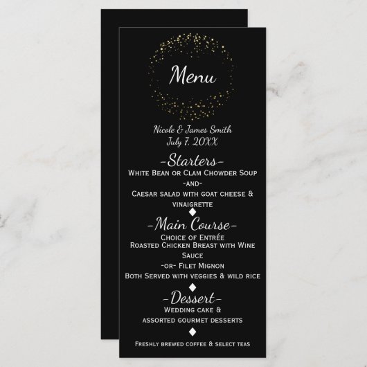 Gold Abstrait Glam Sparkle Circle Menu Programme (Devant / Derrière)
