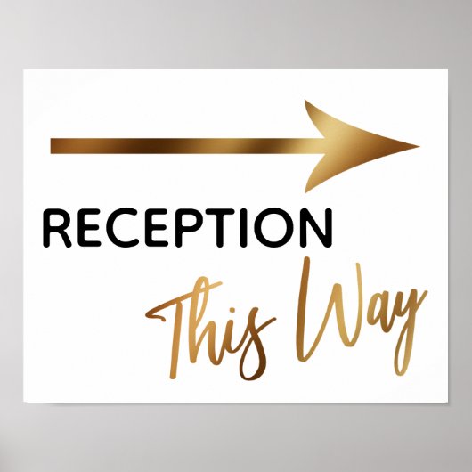 Gold Accent Reception This Way Simple Arrow Sign Poster (Voorkant)