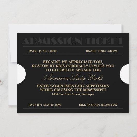 Gold Admission Ticket 5x7 Uitnodigingen (Voorkant)