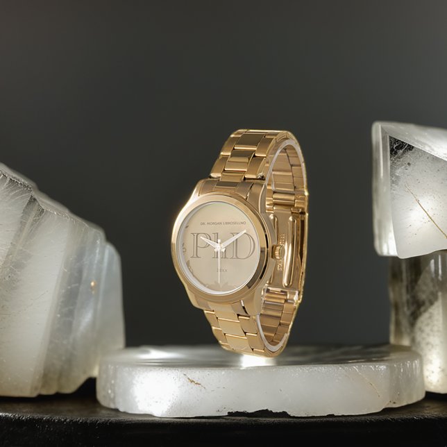 Gold Afstudeerder Name PhD Afstuderen Horloge (Get this gold watch for the PhD in your life. Simply customize it then add it to your cart.)