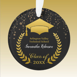 Gold Afstudeerder Pet en Laurel op zwart Afstudere Ornament