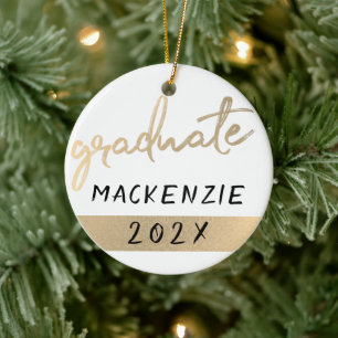 Gold Afstuderen   Elegant Sepia Hand-Lettered Afst Keramisch Ornament