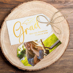 Gold Afstuderen Photo Classic Script Aangepast Cadeaulabels