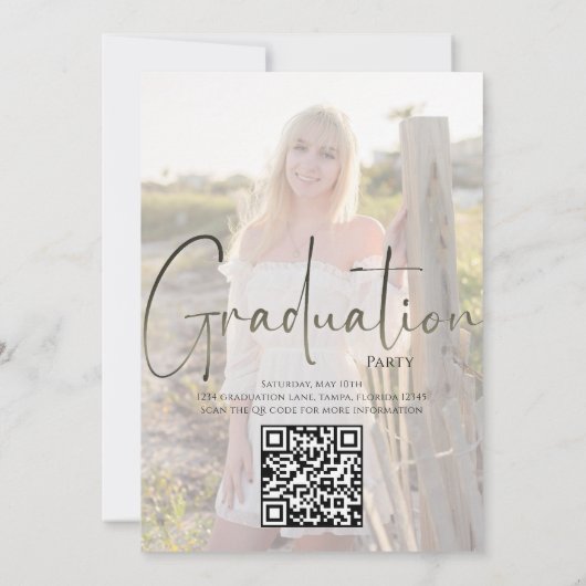 Gold Afstuderen Script Black Arch Photo QR Code Kaart (Achterkant)