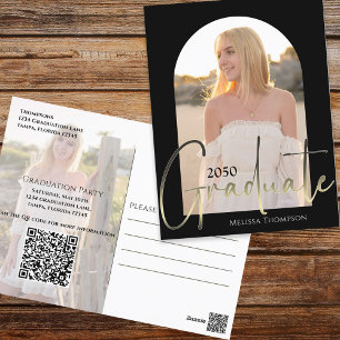 Gold Afstuderen Script Black Arch Two Photo QR Cod Briefkaart