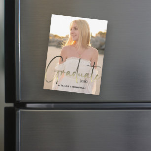 Gold Afstuderen Script Black Photo Simple Magnetic