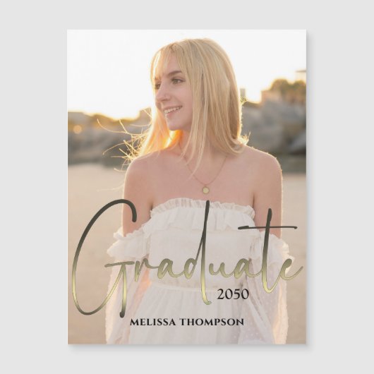 Gold Afstuderen Script Black Photo Simple Magnetic (Voorkant)