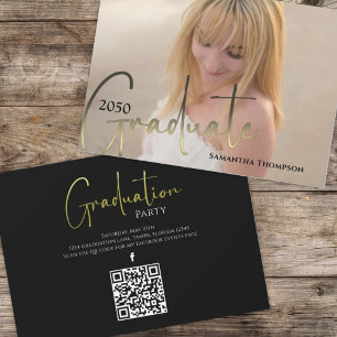 Gold Afstuderen zwarte foto QR Code Sociale media Kaart