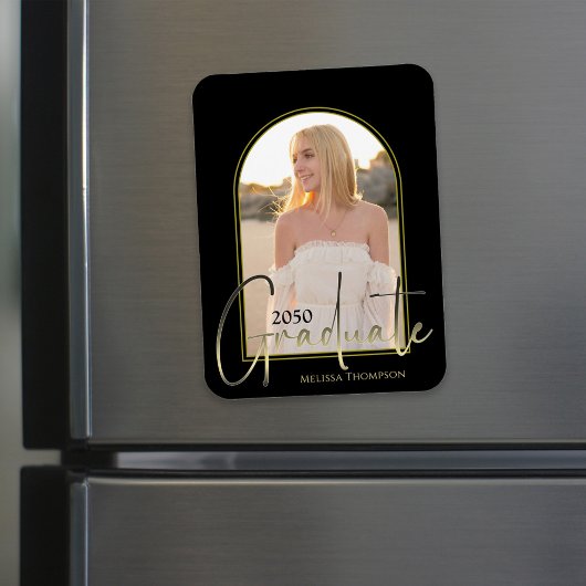 Gold Afstuderen zwarte Script Arch Elegant foto Magneet