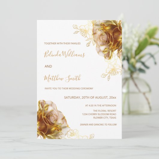 Gold AI Fleurs transparentes Roses Invitation blan (Debout devant)