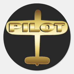 GOLD AIRPLANE PILOT RONDE STICKER