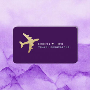 Gold Airplane Travel Consultant Paarse Visitekaartje