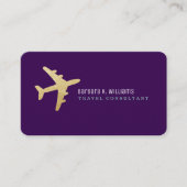 Gold Airplane Travel Consultant Paarse Visitekaartje (Voorkant)