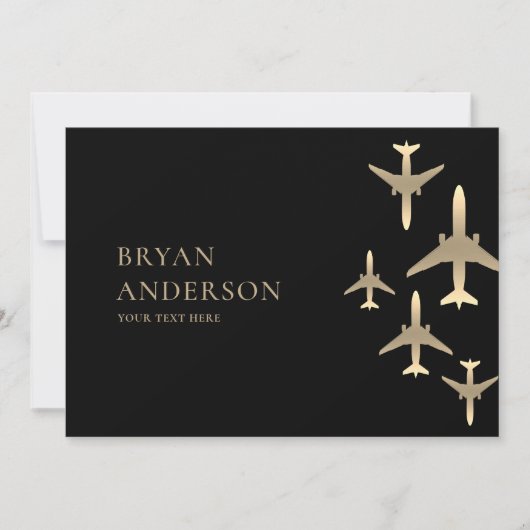 Gold Airplanes Aviation Invitation (Devant)