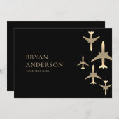 Gold Airplanes Aviation Invitation (Devant / Derrière)