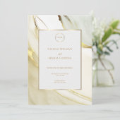 Gold Alcohol Ink White Chic Wedding Invitation (Debout devant)