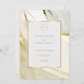 Gold Alcohol Ink White Chic Wedding Invitation (Devant / Derrière)