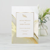 Gold Alcohol Ink White Elegant Wedding Invitation (Debout devant)