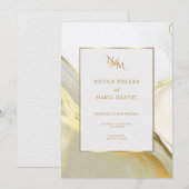 Gold Alcohol Ink White Elegant Wedding Invitation (Devant / Derrière)