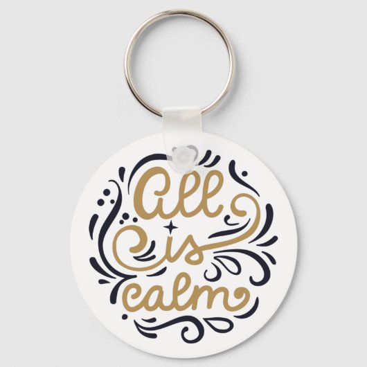 Gold All is Calm Typography Kerstfeestdag Sleutelhanger (Voorkant)