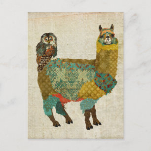 Gold Alpaca & Blauwgroen Owl Briefkaart