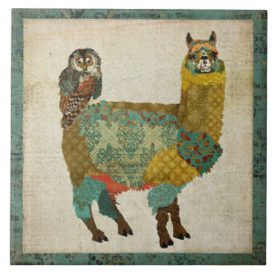 Gold Alpaca Blauwgroen Owl Tile Tegeltje