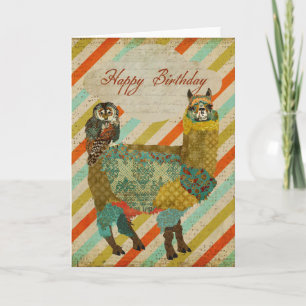 Gold Alpaca et Turquoise Chouette carte d'annivers
