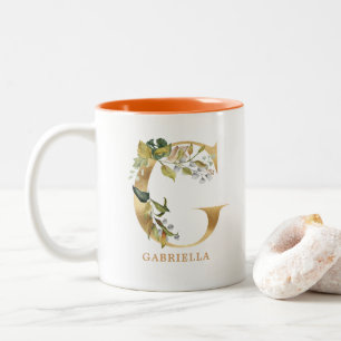 Gold Alphabet G Monogram   Bladbladeren Tweekleurige Koffiemok