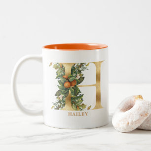 Gold Alphabet H Monogram   Bladbladeren Tweekleurige Koffiemok