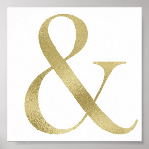 Gold ampersand wall art, folie font poster