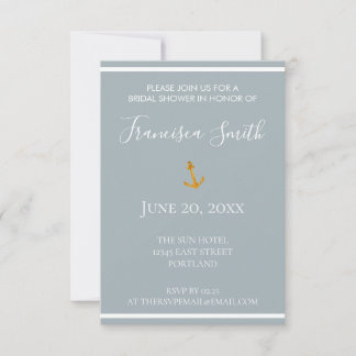 Gold Anchor Grey Nautical Bridal Shower RSVP Kaartje