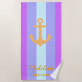 Gold Anchor Modern Nautical Stripes - Aangepaste n Strandlaken (Voorkant)