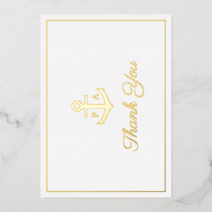 Gold Anchor Monogram Nautical Wedding You Kaart